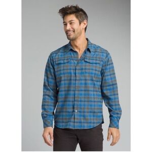 Prana Miki Flannel Shirt in Blue & Gray  | Size Medium